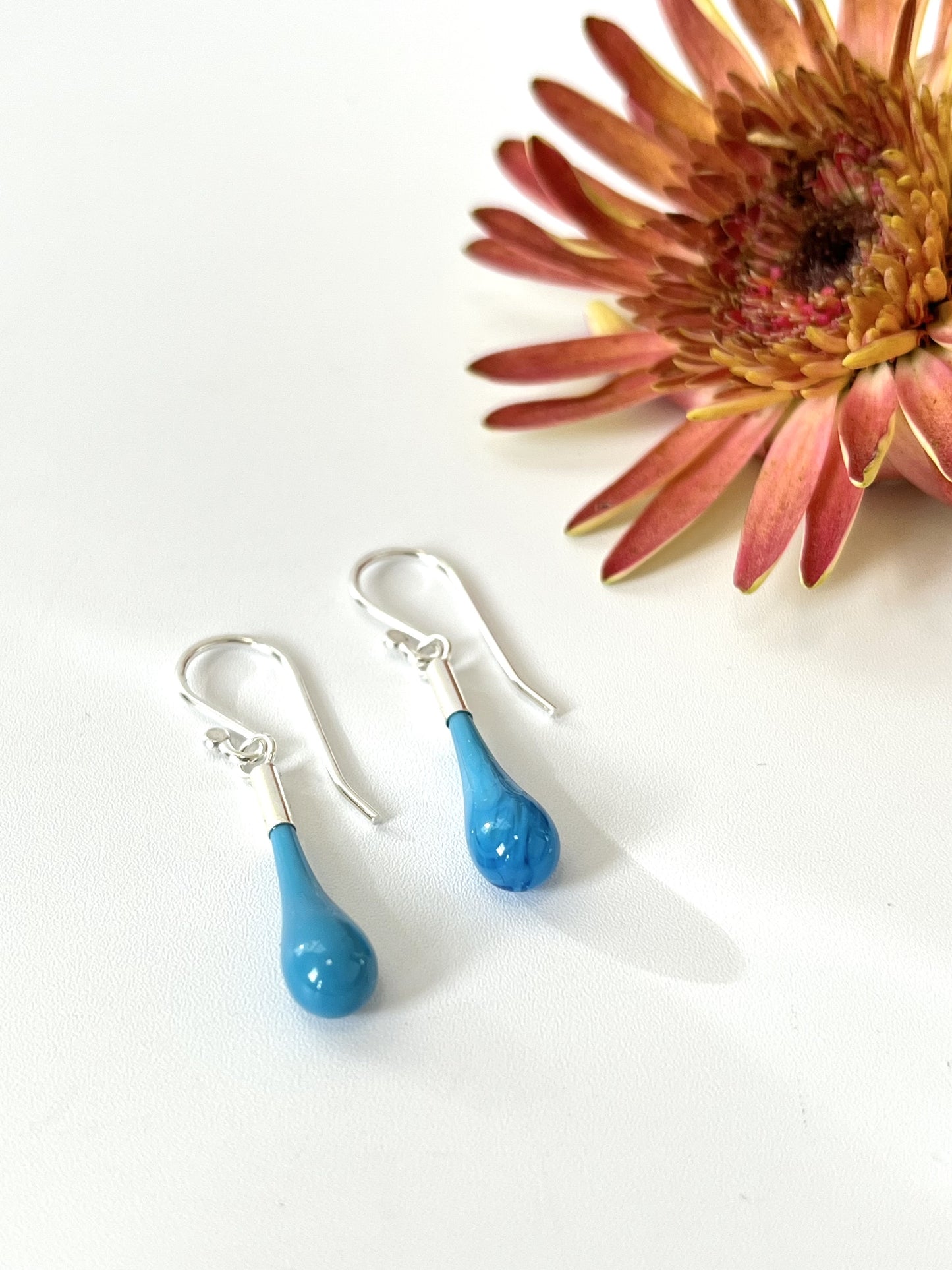 Glass Teardrop Earrings - Turquoise Blue