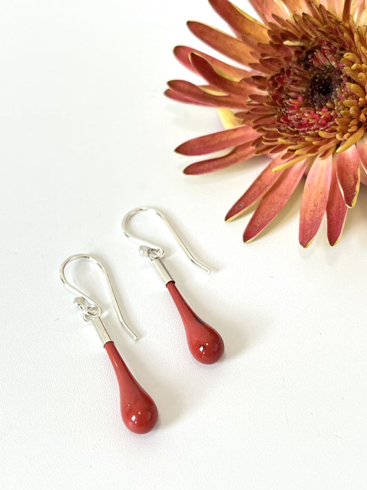 Glass Teardrop Earrings - Coral