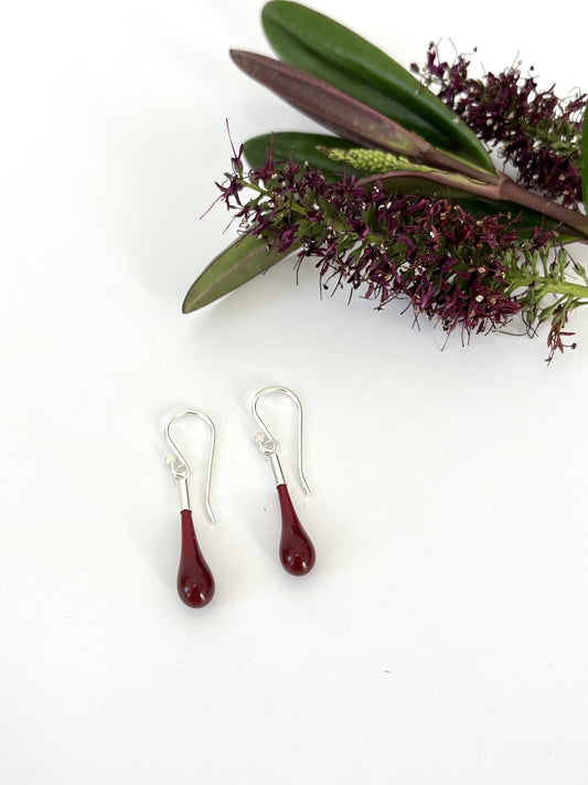 Glass Teardrop Earrings - Dark Red