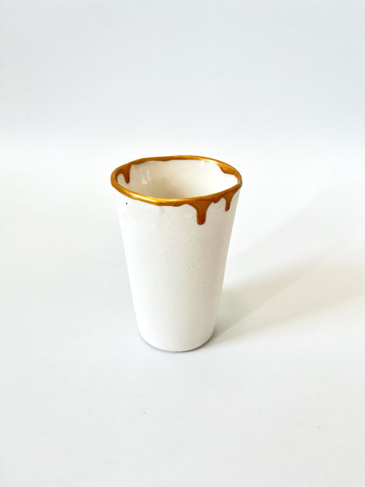 Linen / Gold Vessel - One of a Kind Ceramic - Short 7 x 10cm