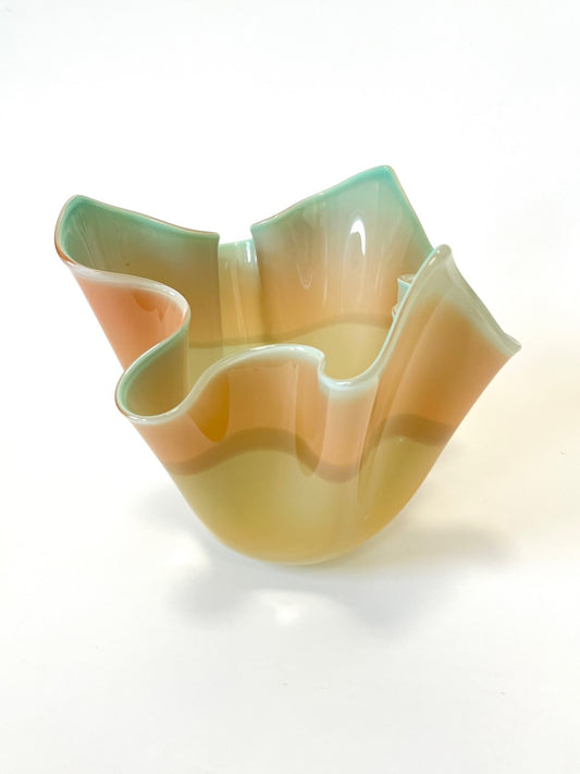 Handblown Glass Fazzoletto Bowl - Multi tone Yellow / Orange / Blue