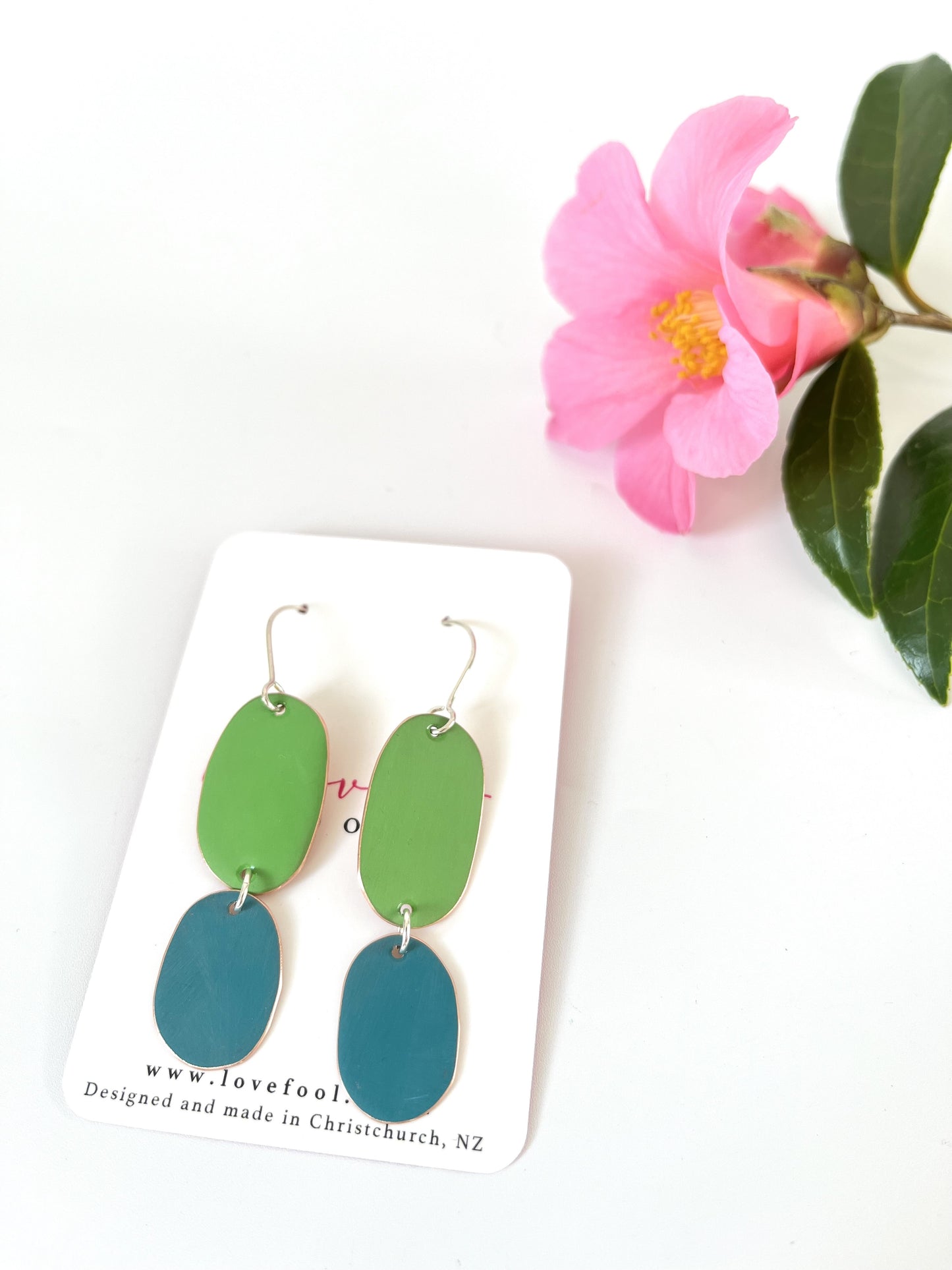 Double Drop Earrings - Spring Green / Dark Turquoise
