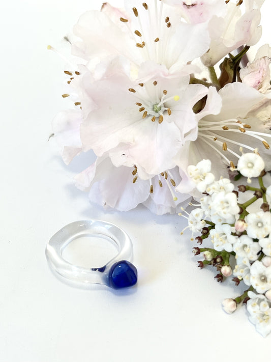 Glass Facet Ring - Blue