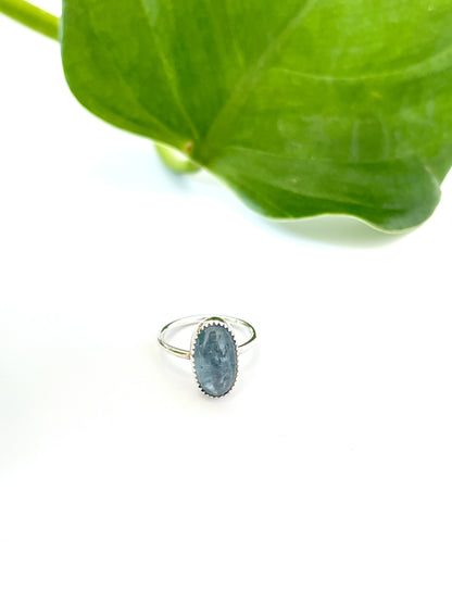 Aquamarine & Sterling Silver Ring - Size P 1/2