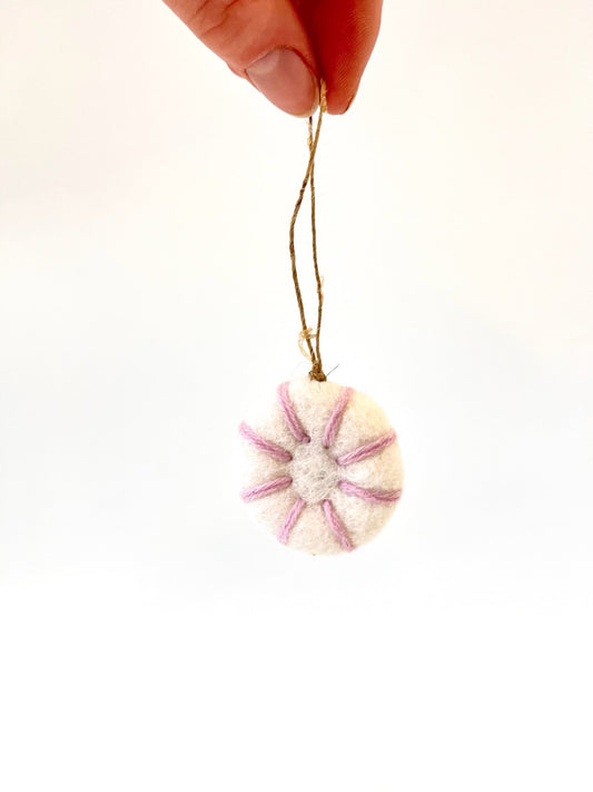 Christmas Peppermint Candy Ornament - Pink on White
