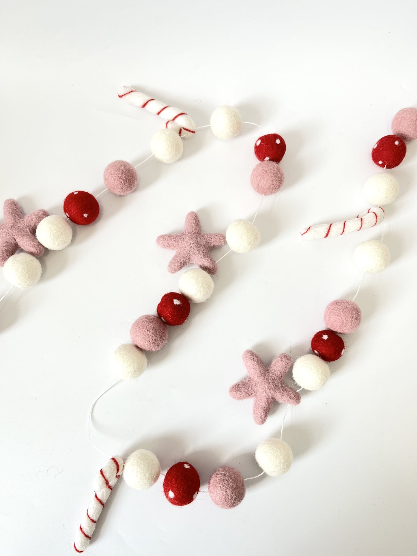 Christmas Felted Garland - Candy Cane with Pink Star