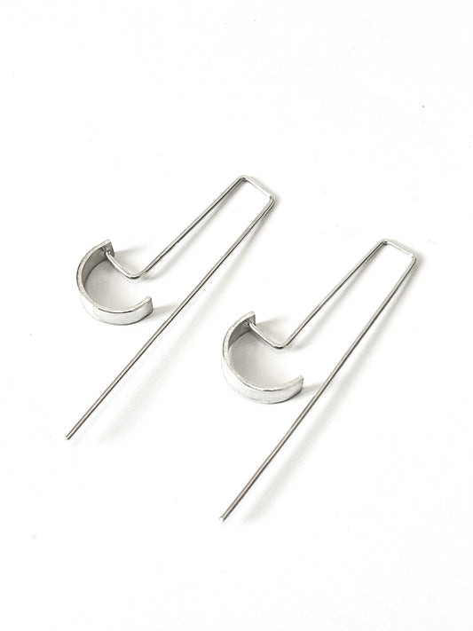 Silver Half-Circle Earrings on Long Post