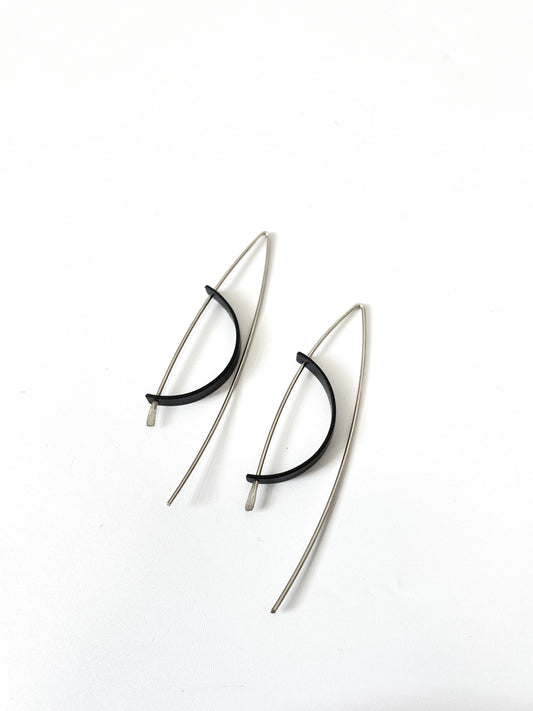 Black Crescent Earrings on Silver Post