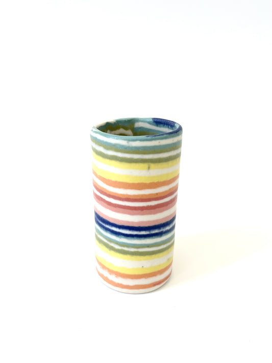 Ceramic Nerikomi Skinny Vase - Small - Rainbow Stripe