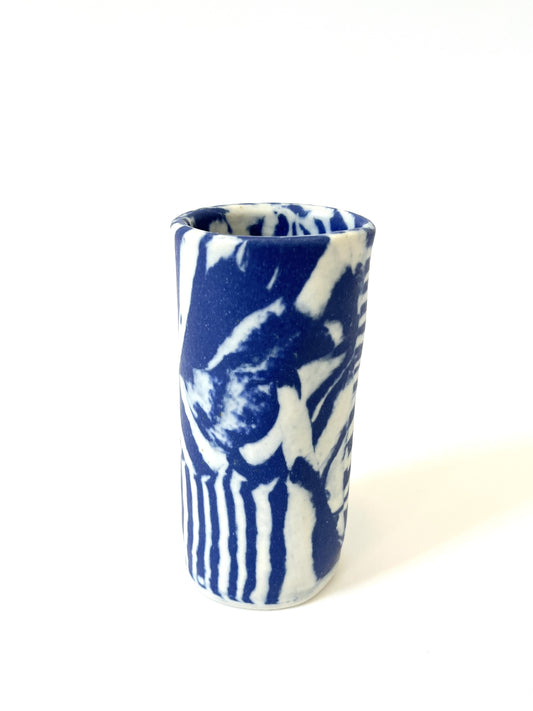 Ceramic Nerikomi Skinny Vase - Tiny - Dark Blue Mixed