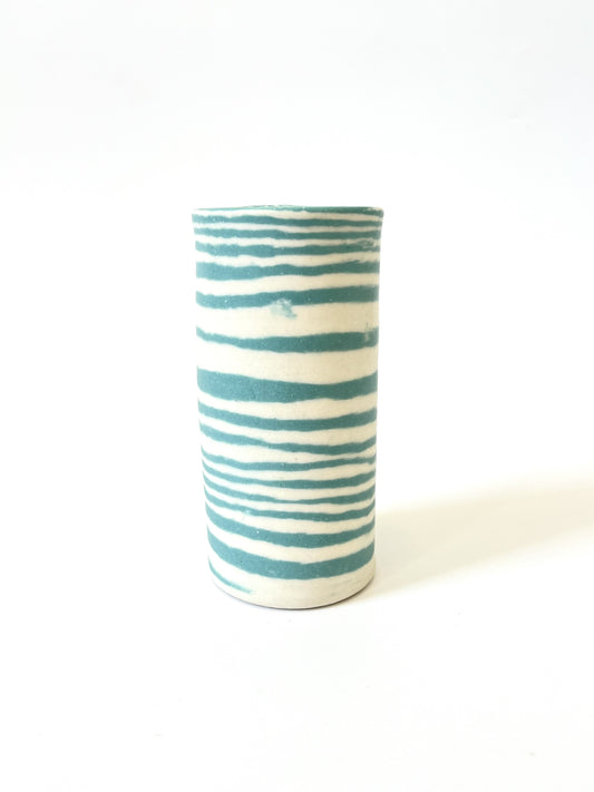 Ceramic Nerikomi Skinny Vase - Small - Turquoise Stripe