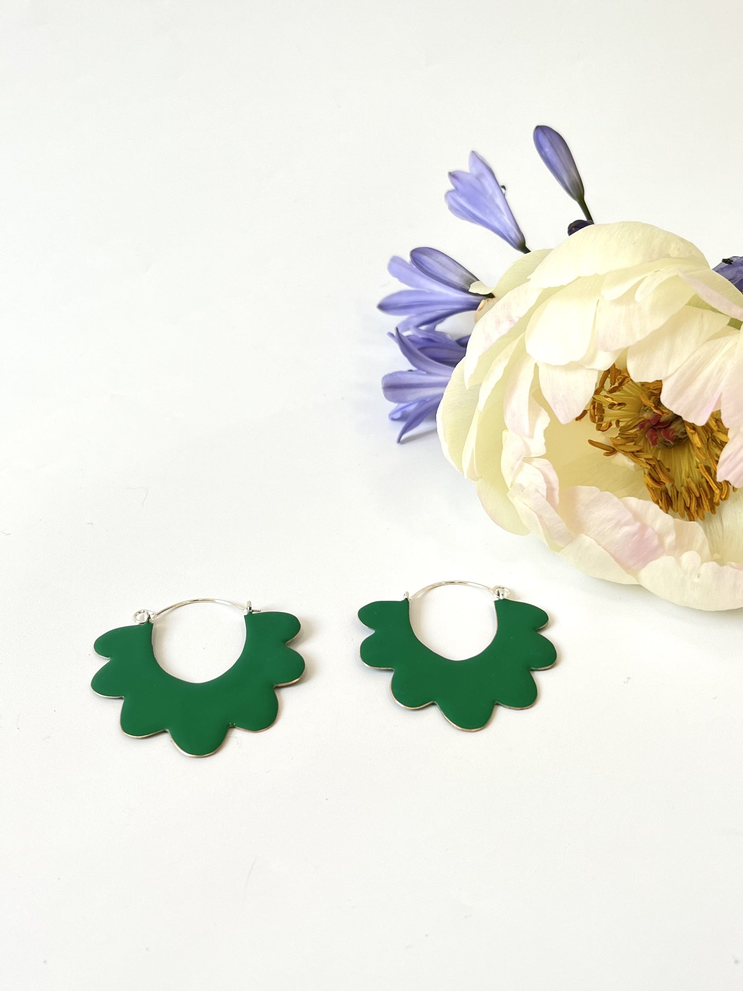 Ruffle Hoop Earrings - Grass Green