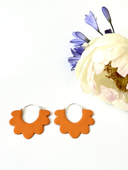 Ruffle Hoop Earrings - Orange