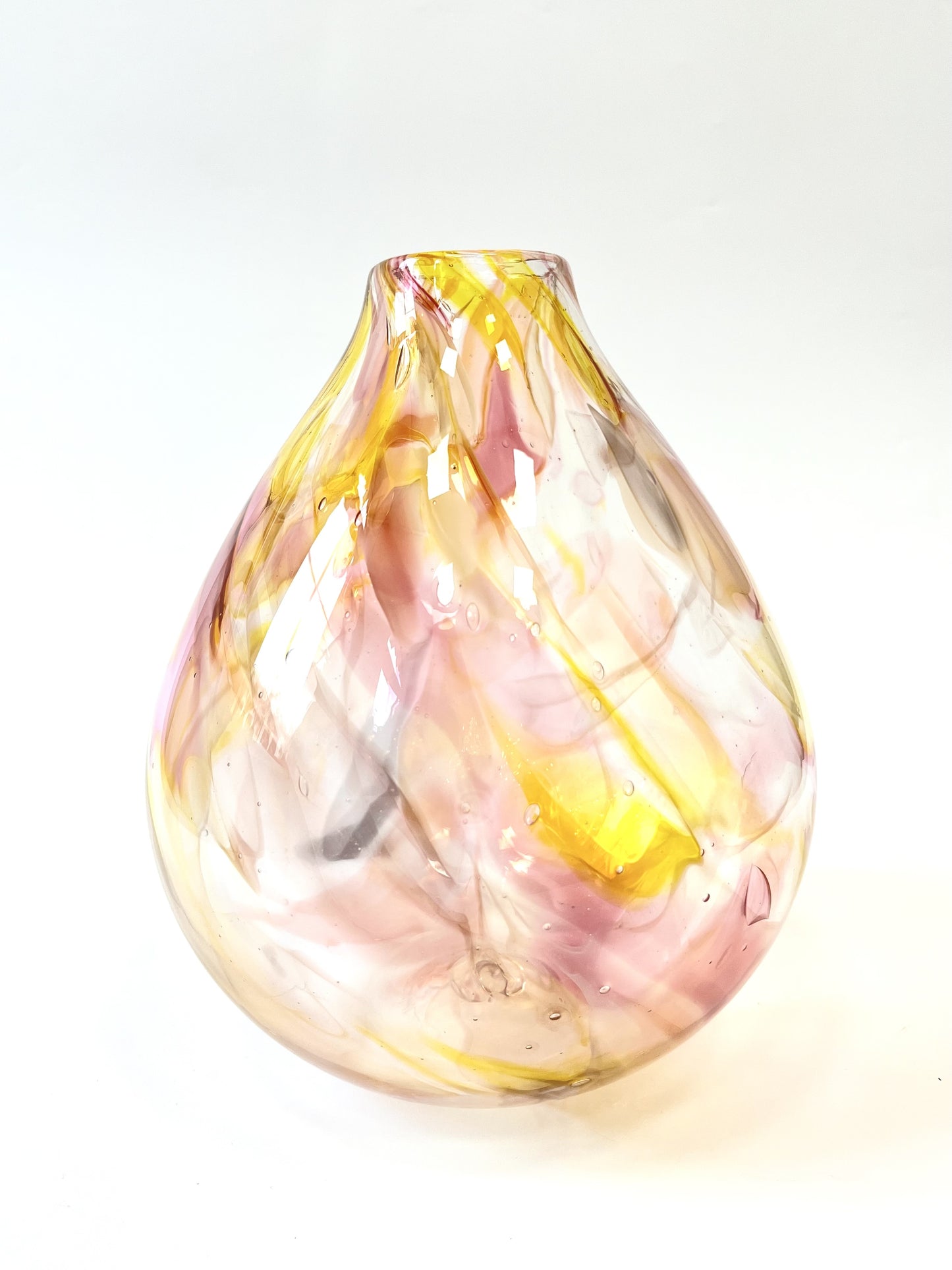 Handblown Glass Teardrop Vase - Pink Marble #1