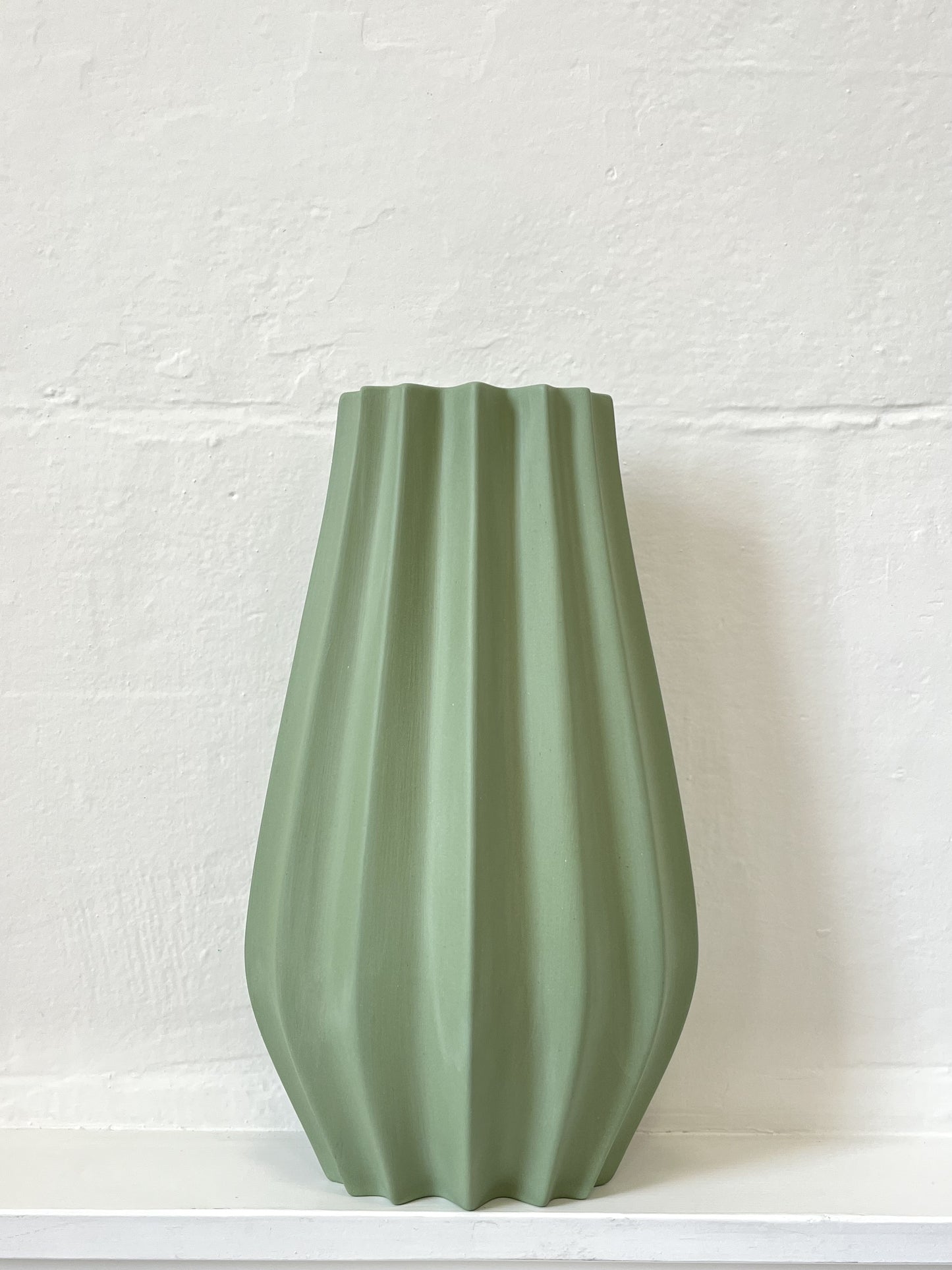 Fluted Vase - Matte Olive Green