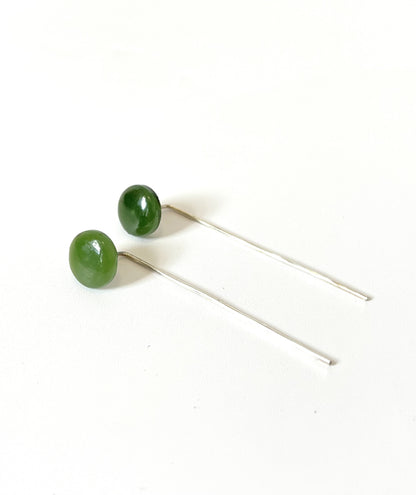 Small Round Jade Disc Studs on Silver Wire (EA-R05)