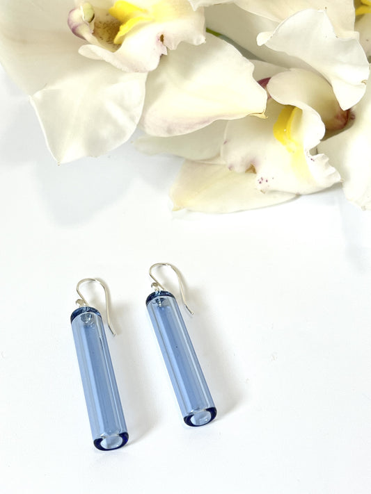 Glass Cylinder & Sterling Silver Earrings - Light Blue