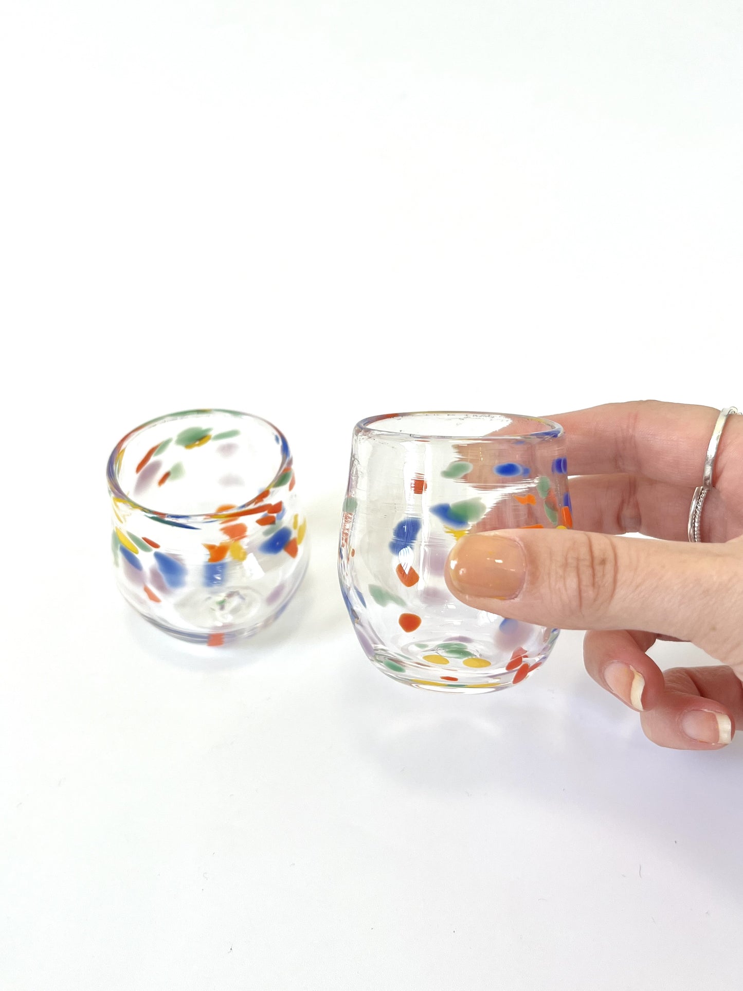 Pair of Handblown Shot Glasses - Rainbow Speckle