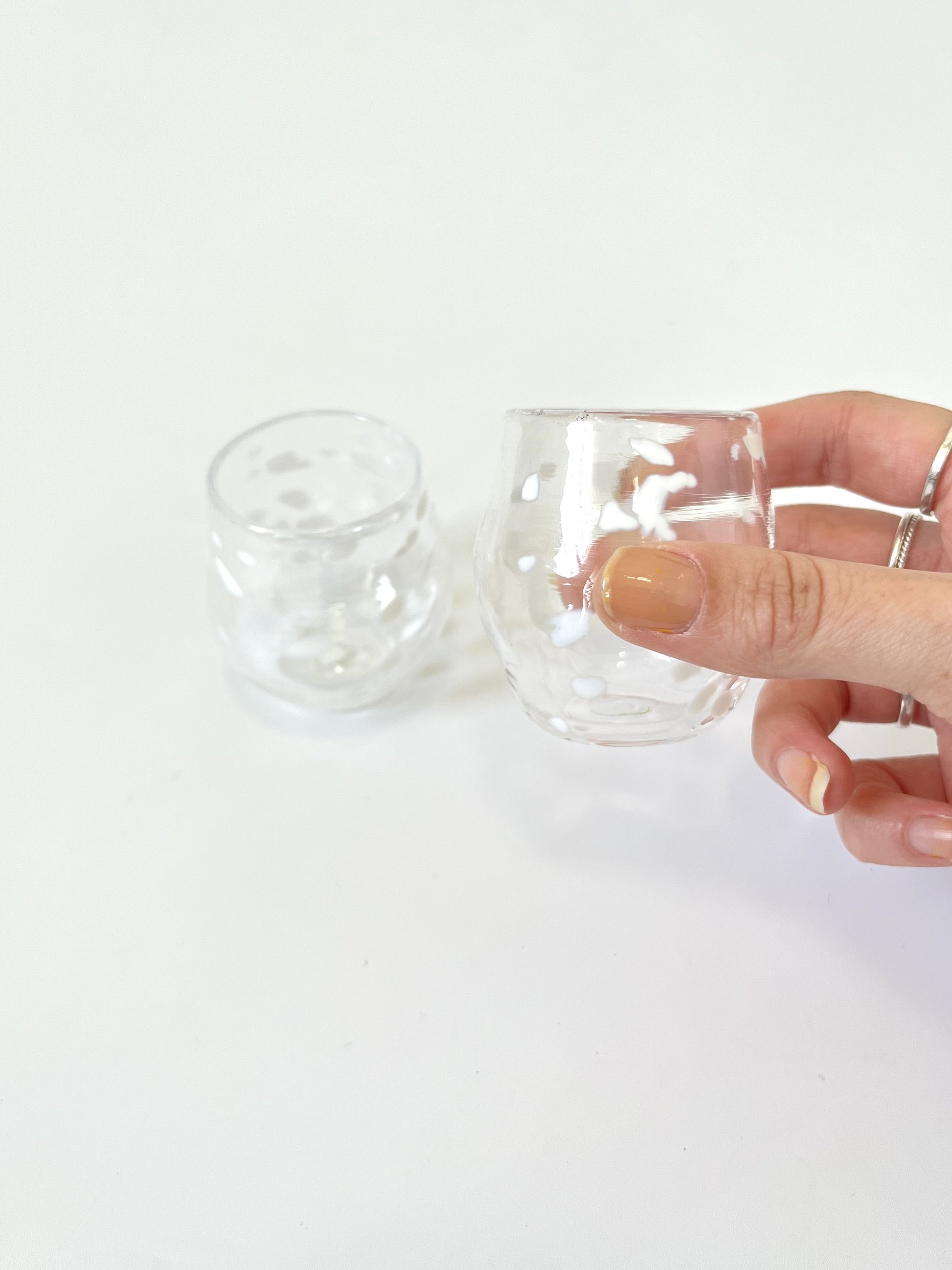 Pair of Handblown Shot Glasses Clear & White Flecks Inc Design Store