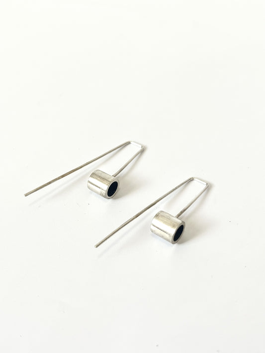 Silver Cup Earrings with Oxidised Centre Piece