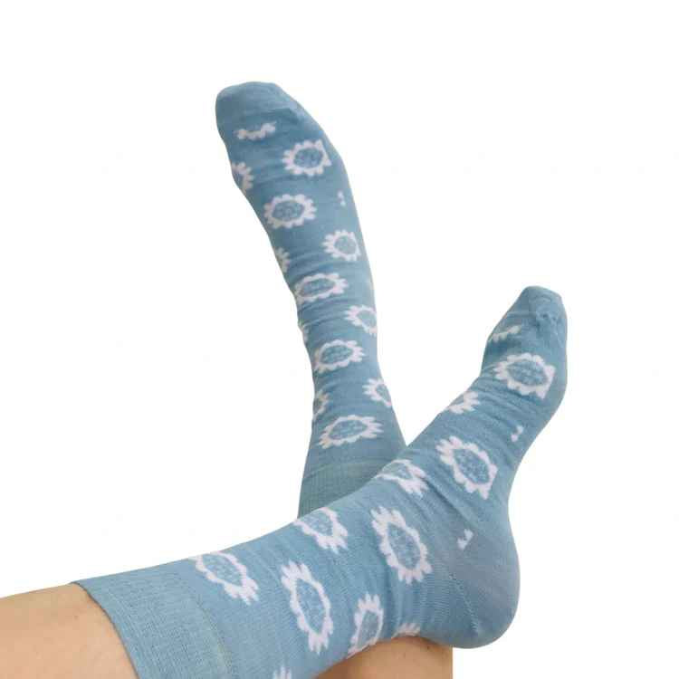 Merino Floral Socks - Polar Blue