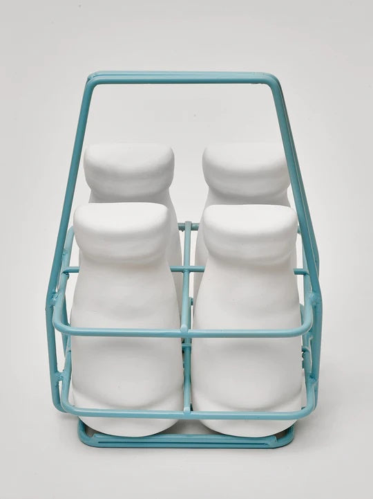 "Blue Milk Crate & Bottles" in Porcelain