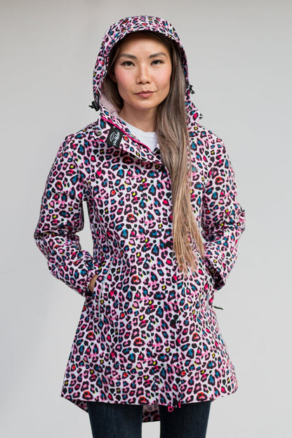 Neon Leopard Waterproof Mesh-Lined Raincoat
