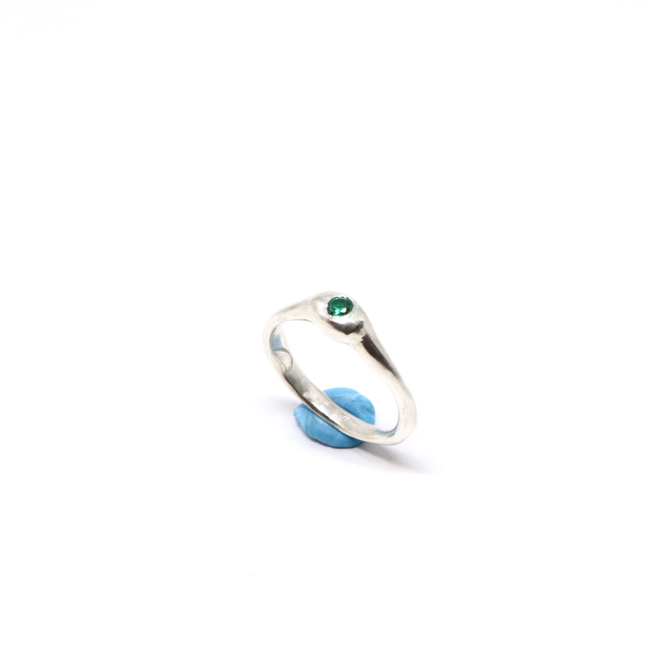 Wonky Ring - Sterling Silver & Emerald Green Cubic Zirconia (Size N) (R187)