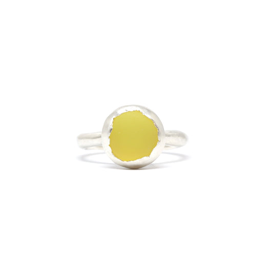 Button Ring - Sterling Silver & Yellow Resin (Size N 1/2) (R310)