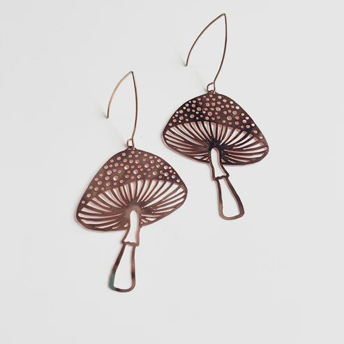 Toadstool Dangle Earrings in Rose Gold