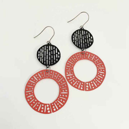 Tropical Pink & Black Painted Steel Earrings