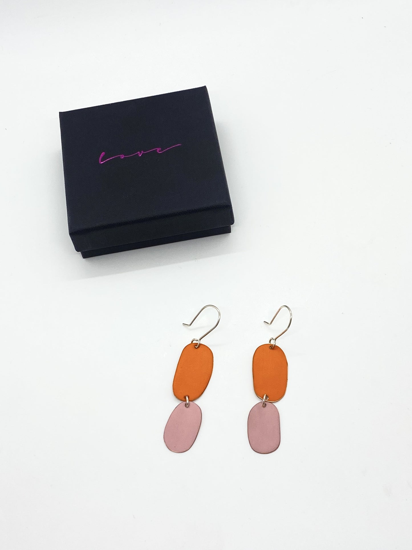 Double Drop Earrings - Orange/Pink