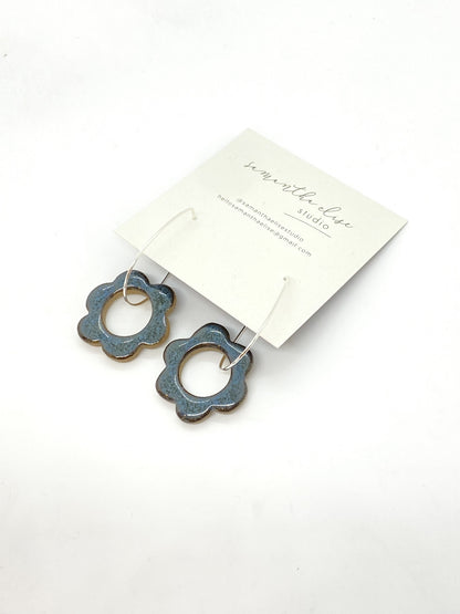 Flower Drops - Petrol - Ceramic & Sterling Silver Earrings