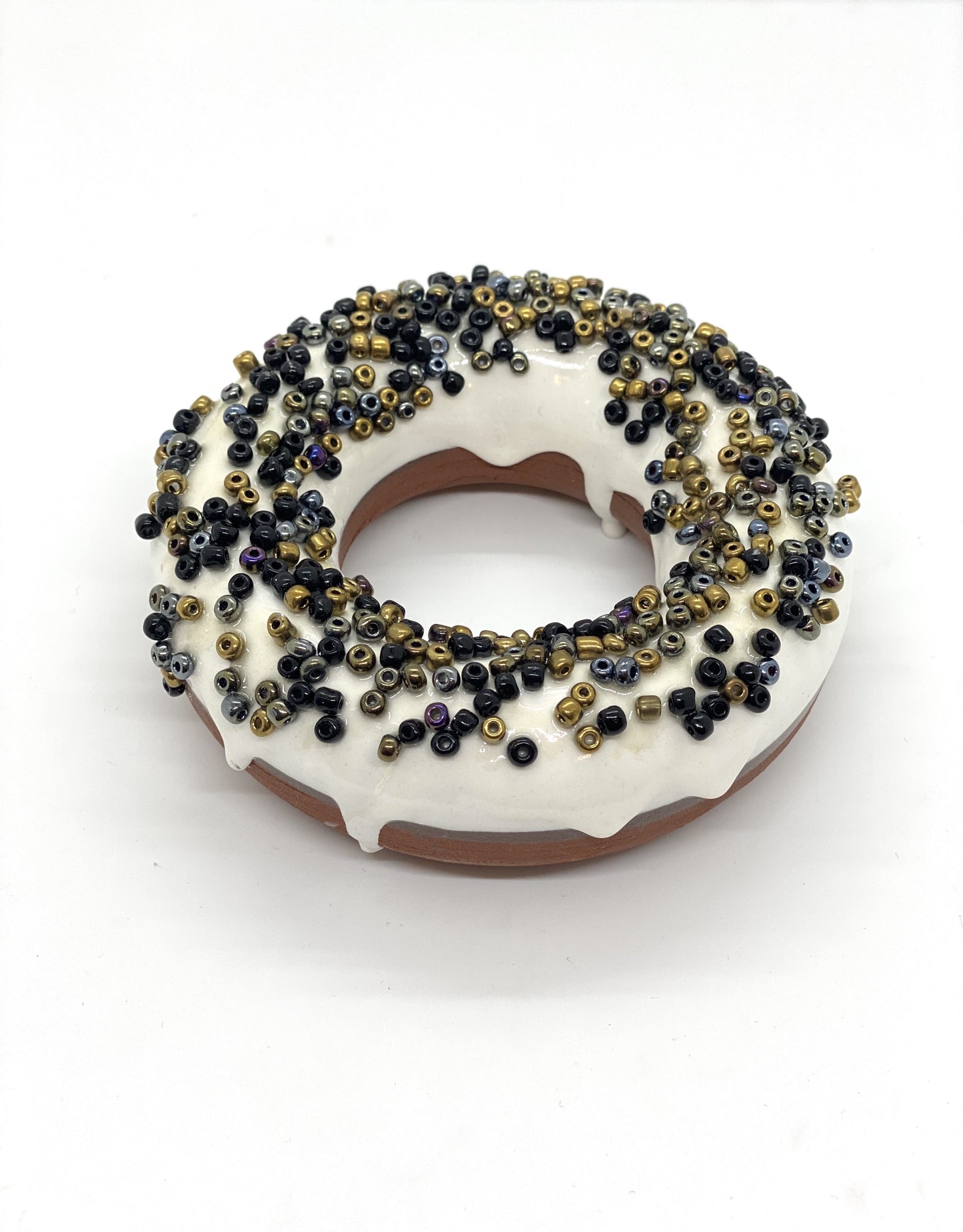Doughnut Ceramic Art - blacks/metallic golds