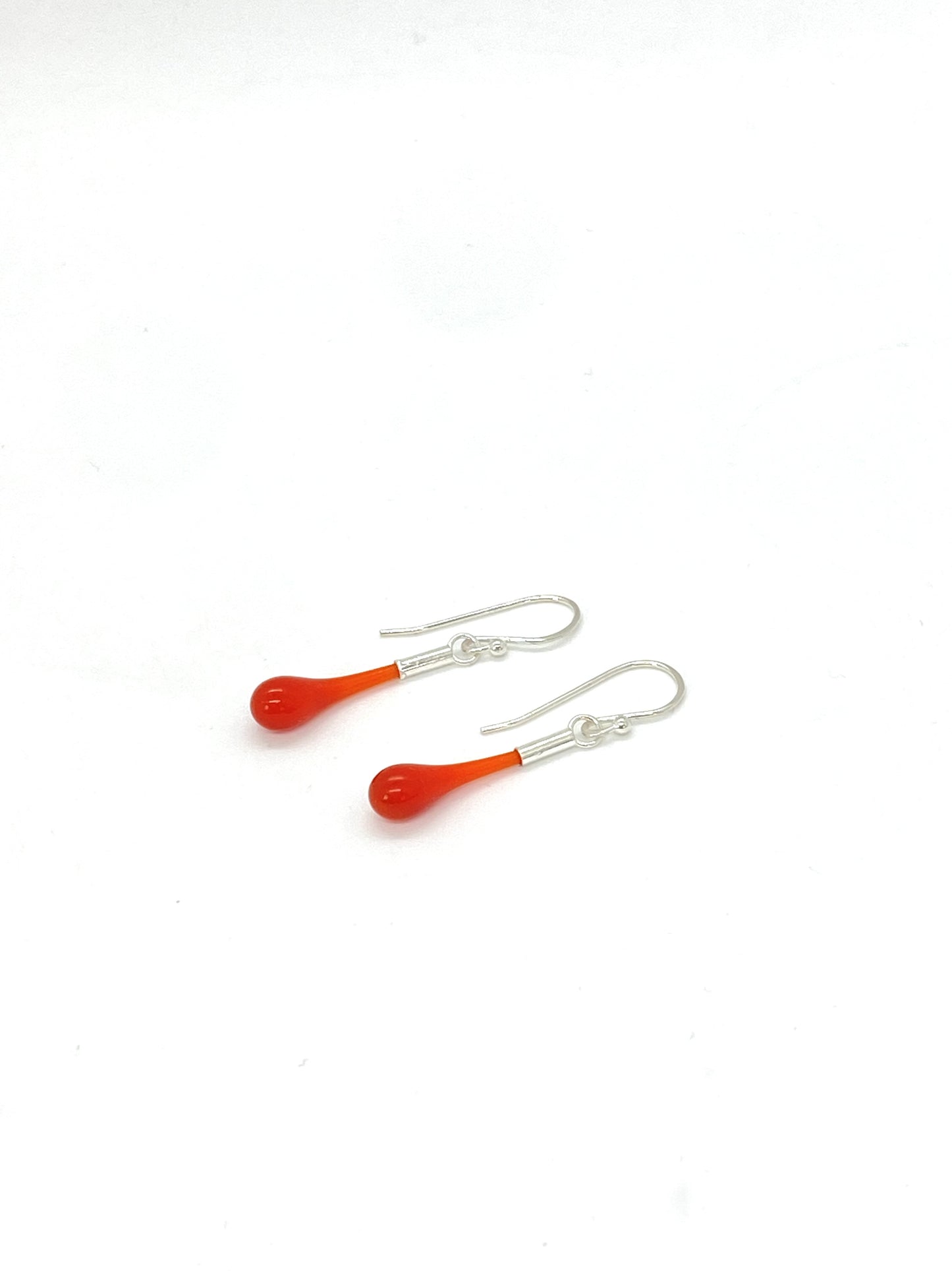 Glass Teardrop Earrings - Neon Orange