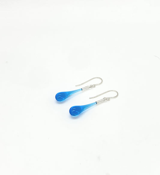 Glass Teardrop Earrings - Aqua Blue