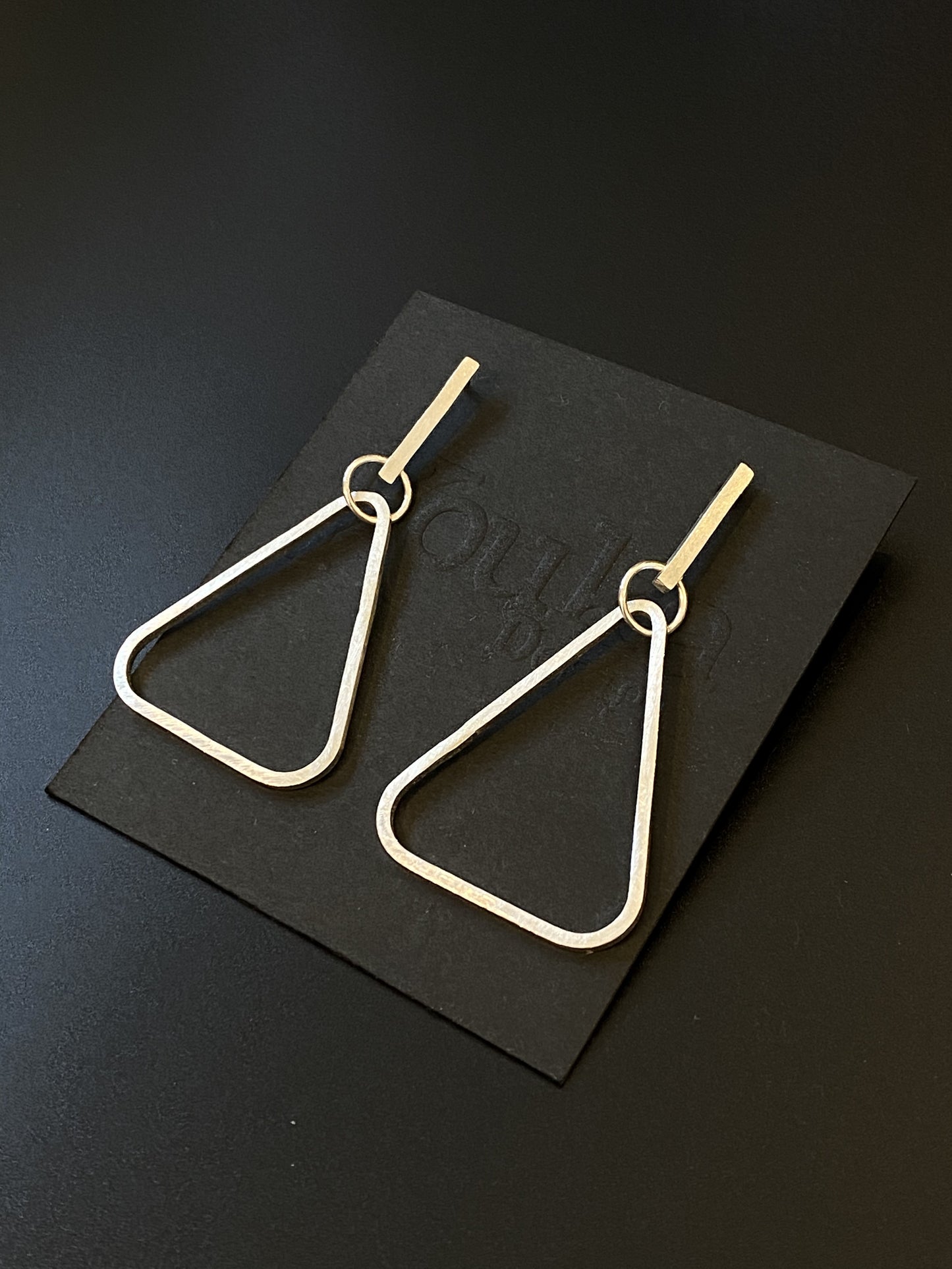 Silver Large Triangle Stud Dangle Earrings  (#143)