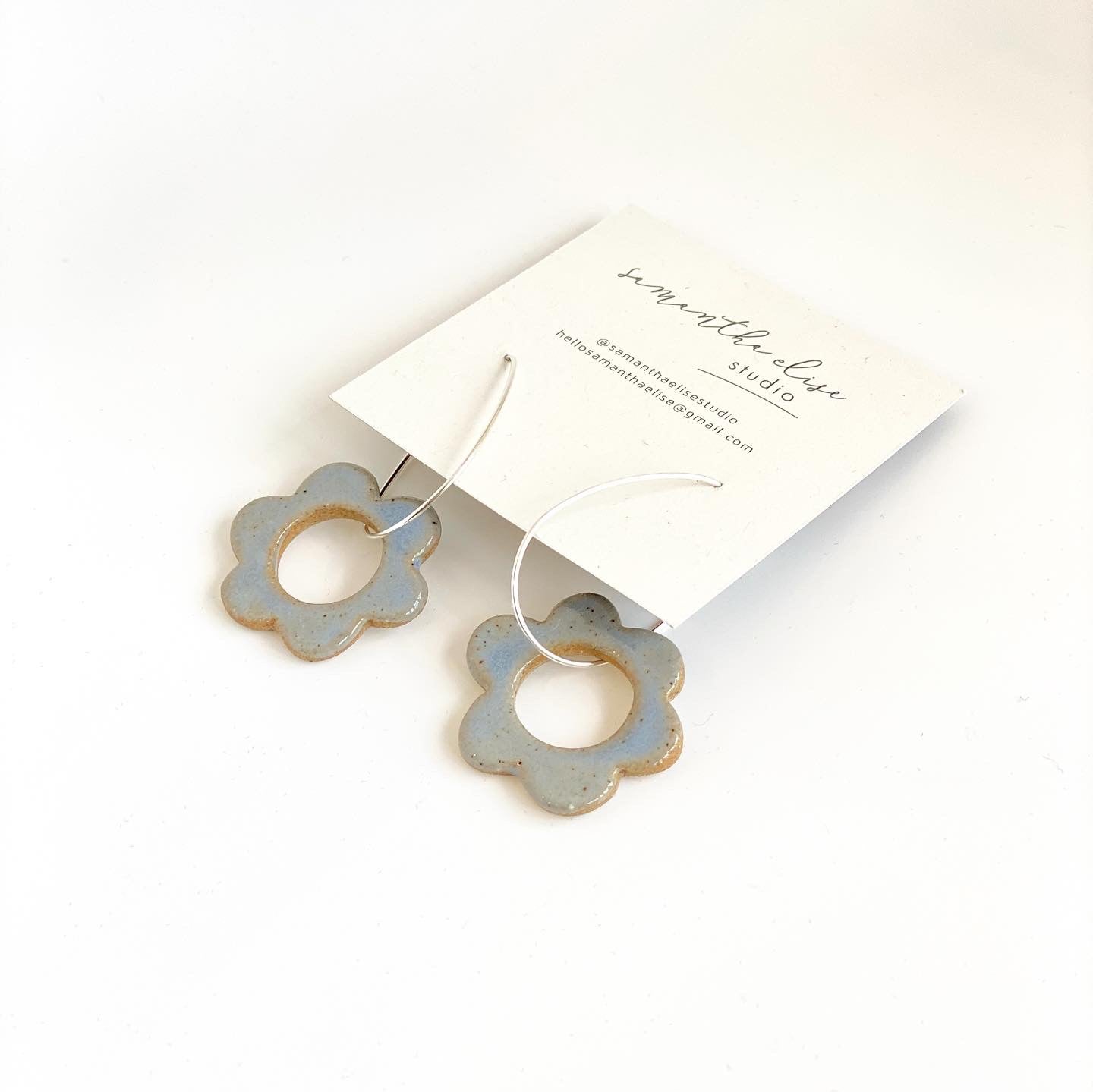 Flower Drops - Denim - Ceramic & Sterling Silver Earrings