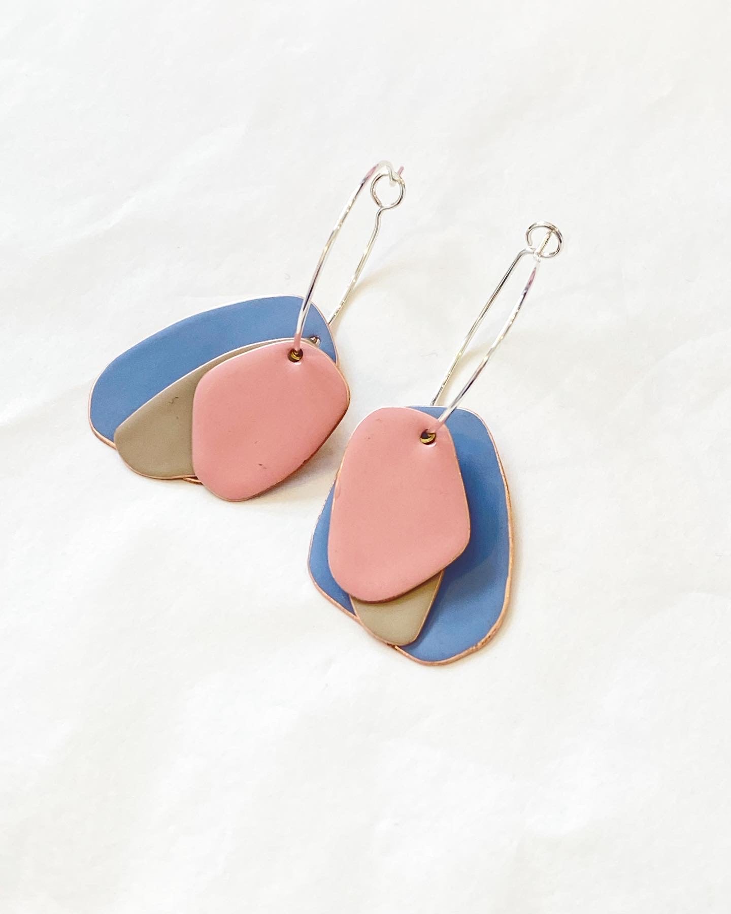 Lou Drop Earrings - Pigeon Blue, Light Grey, Pink