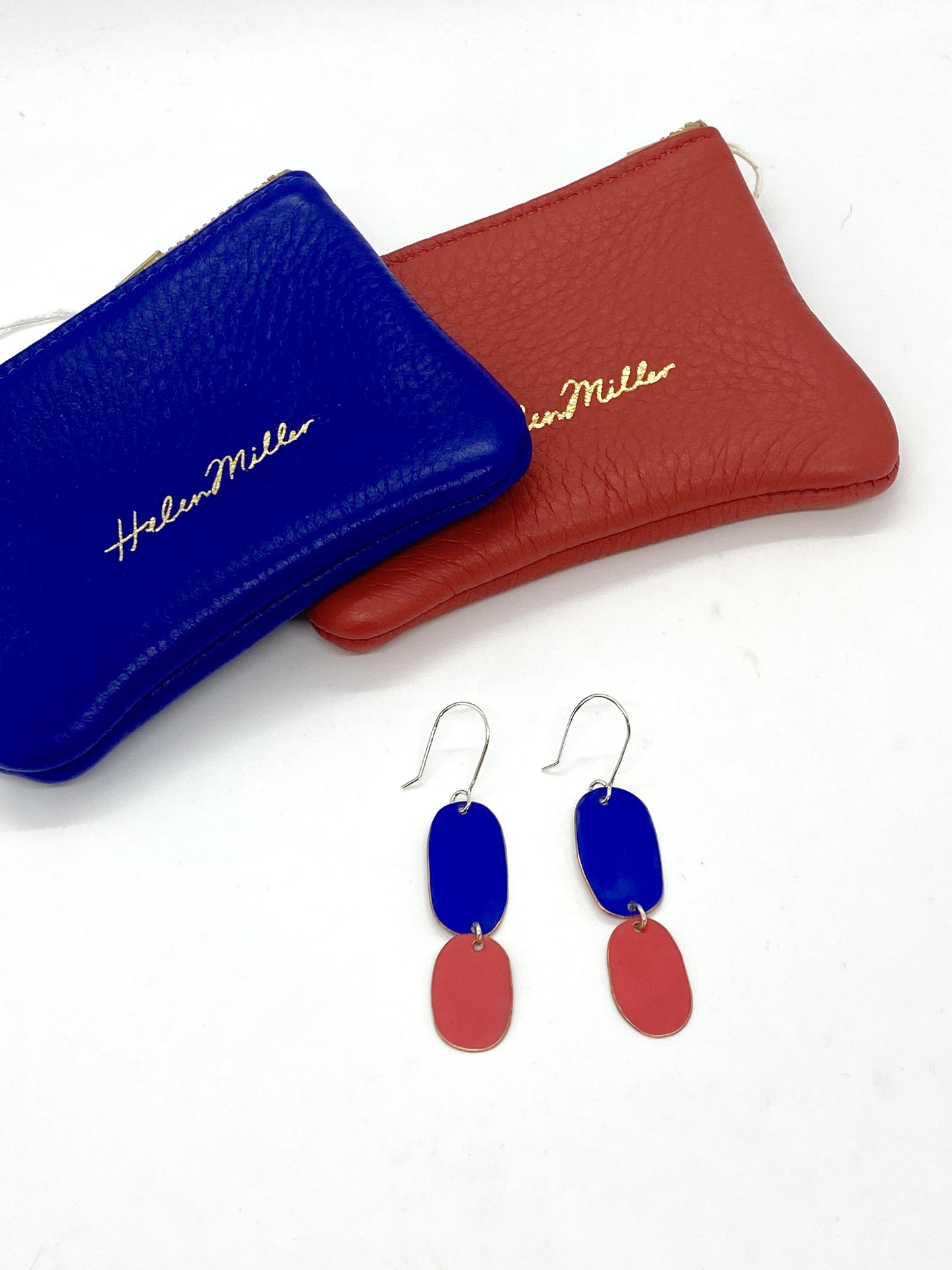 Double Drop Earrings - Dark Blue / Red