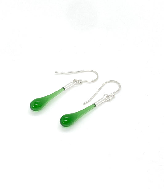 Glass Teardrop Earrings - Emerald Green