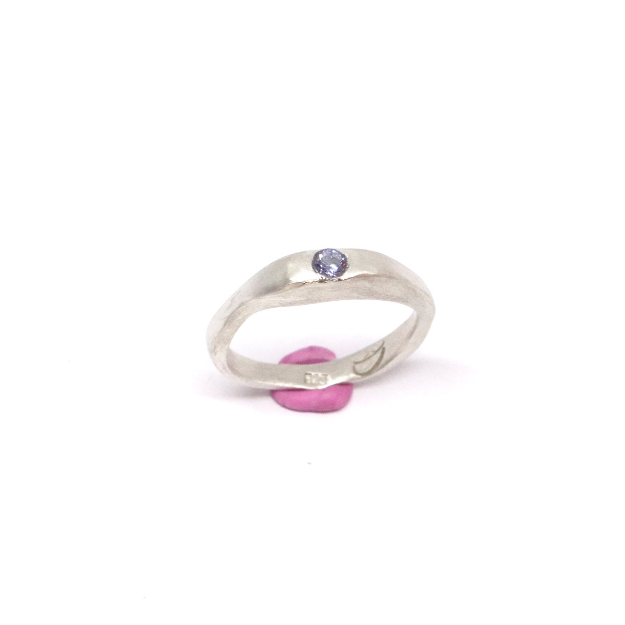 Wonky Ring - Sterling Silver & Tanzanite Cubic Zirconia (Size Q)