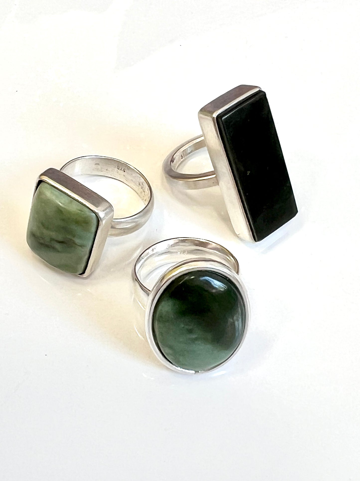 Jade & Sterling Silver Rounded Rectangle Ring