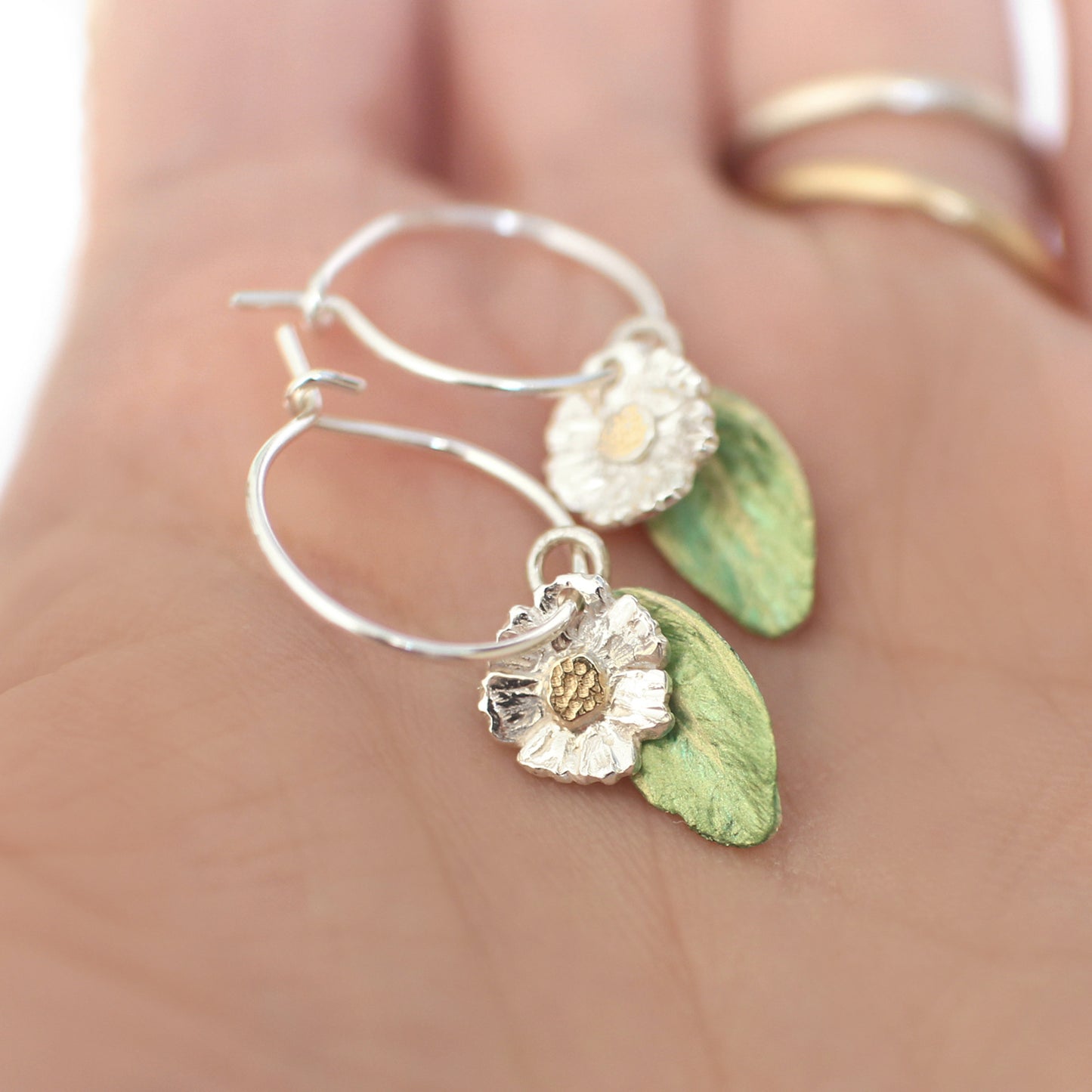 Daisy Flower + Leaf Earrings