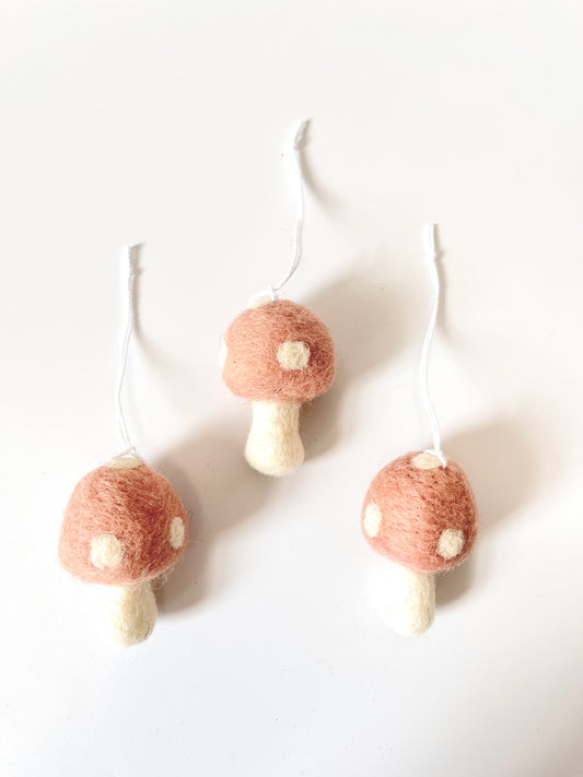 Felted Christmas Mushroom Ornament - Blush / Pink