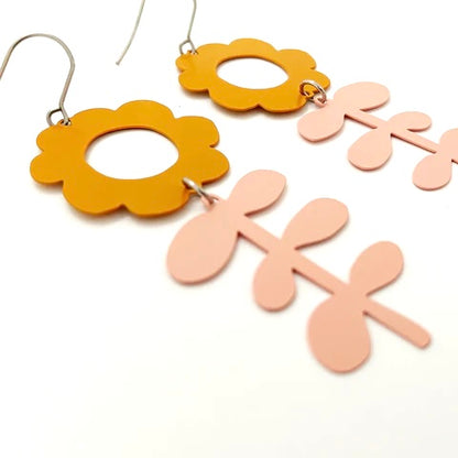 Mustard + Fairy Floss Flower Dangle Earrings