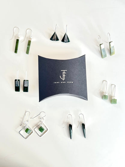 Jade & Sterling Silver Cube Earrings (EA-CU1)