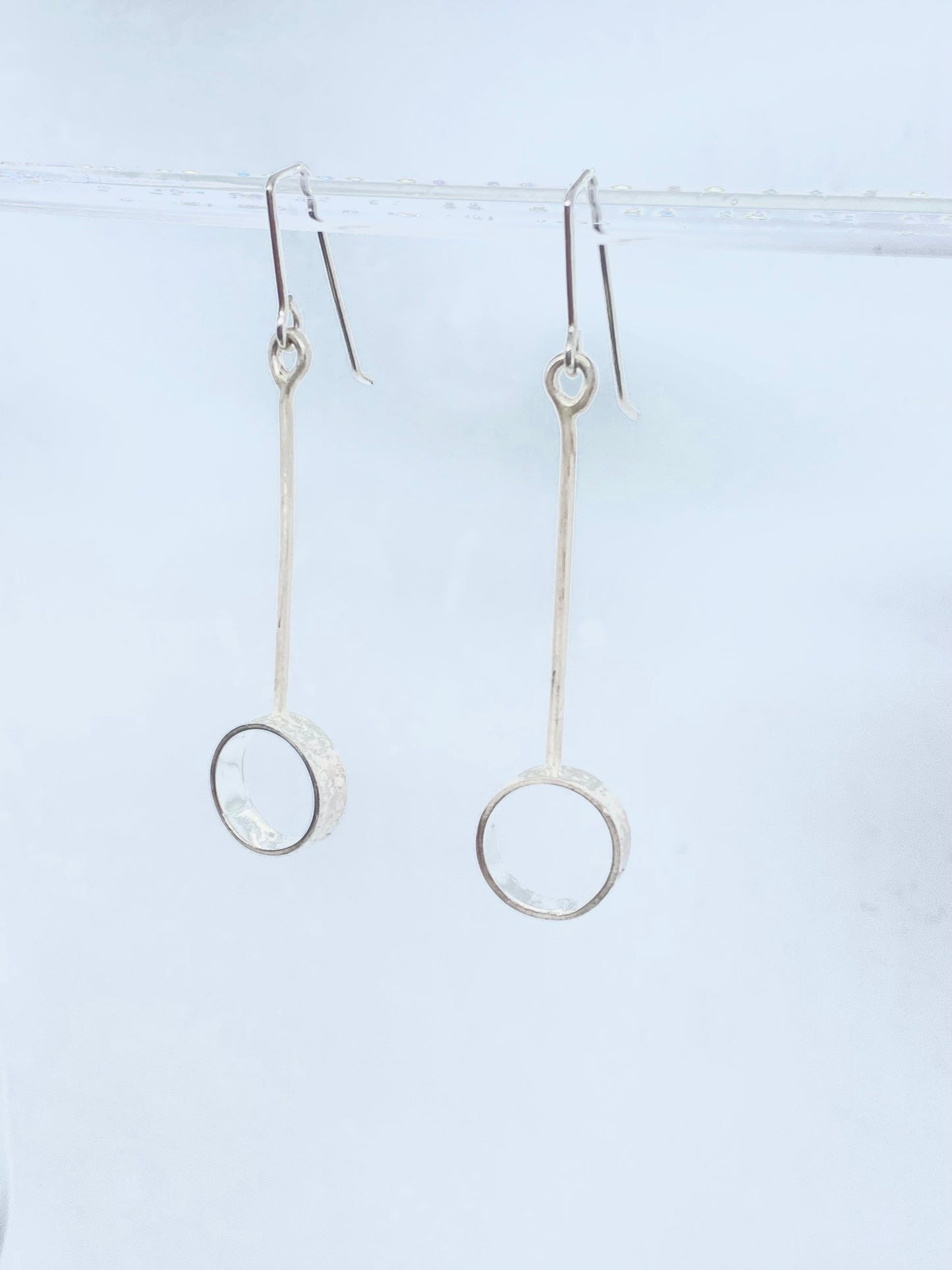 Earrings - Silver Textured Small Circle on Bar (#139)