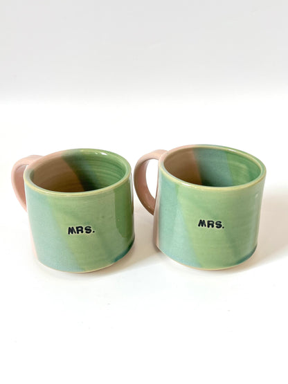 Ceramic "Mrs." Mug - Green / Blush
