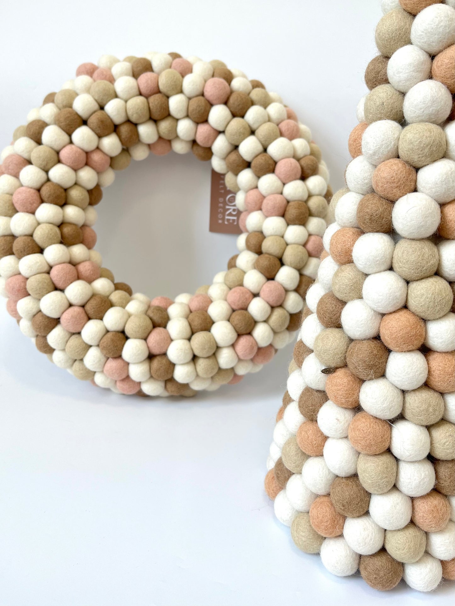 Large Pom-Pom Wreath - White, Pink, Taupe, Brown